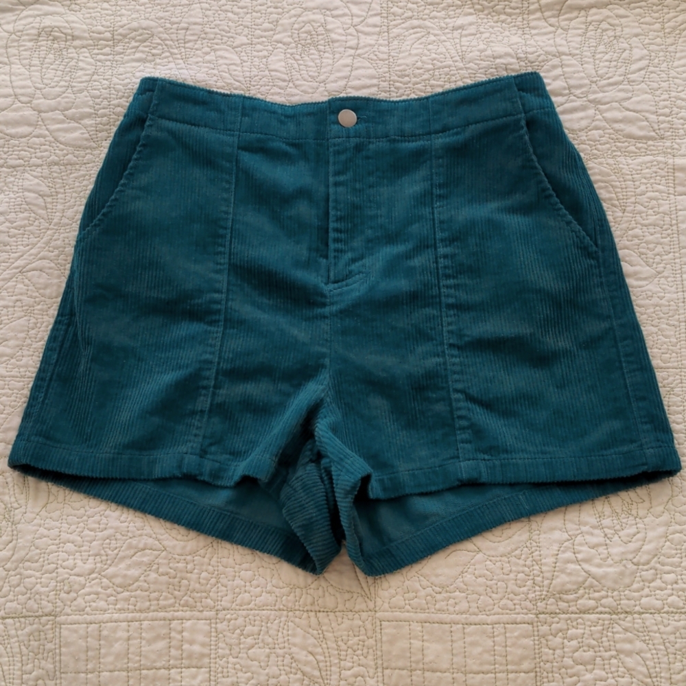 Wild Fable Dark Teal Green Blue High Waisted Corduroy Shorts Size Medium